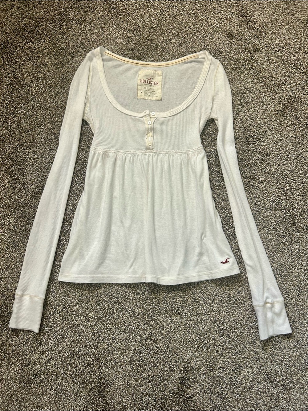 Y2k Hollister White Henley Babydoll Top